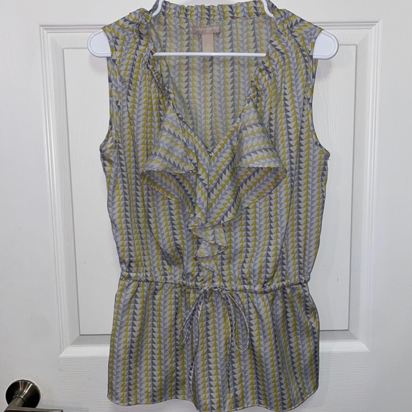 Banana Republic Grey & Yellow Ruffled Blouse
